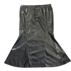 Forever 21 NWT Black Vegan Leather Mermaid Flattering Sleek Flare Midi Skirt 3X